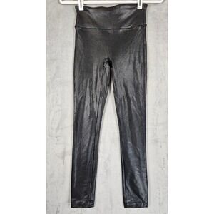 SPANX High Waist Faux Leather Moto Leggings Womens XS Pants‎ Matte Black Snake
